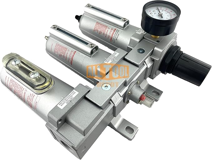 3 STAGE, HEAVY DUTY INDUSTRIAL GRADE FILTER REGULATOR COALESCING DESICCANT DRYER SYSTEM FOR COMPRESSED AIR LINE, METAL BOWLS, GREAT FOR PAINT SPRAY AND PLASMA CUTTER W/ELEMENTS (1/2"NPT, AUTO DRAIN)