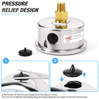 MEANLIN MEASURE 0~300Psi Dry Pressure Gauge Stainless Steel 1/8" NPT 2" FACE DIAL Waterproof for Air Compressor Air Regulator Water Filter Back Mount, with 1/4" NPT and 3/8" NPT Hex Bushing