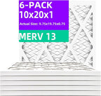10x20x1 MERV 13 (6-Pack) Pleated Air Filter (Actual Size: 9.75" x 19.75" x 0.75") MPR 1900 & FPR 10, Furnace Air Filters 10x20x1 Air Filter