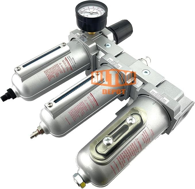 3 STAGE, HEAVY DUTY INDUSTRIAL GRADE FILTER REGULATOR COALESCING DESICCANT DRYER SYSTEM FOR COMPRESSED AIR LINE, METAL BOWLS, GREAT FOR PAINT SPRAY AND PLASMA CUTTER W/ELEMENTS (3/4"NPT, AUTO DRAIN)