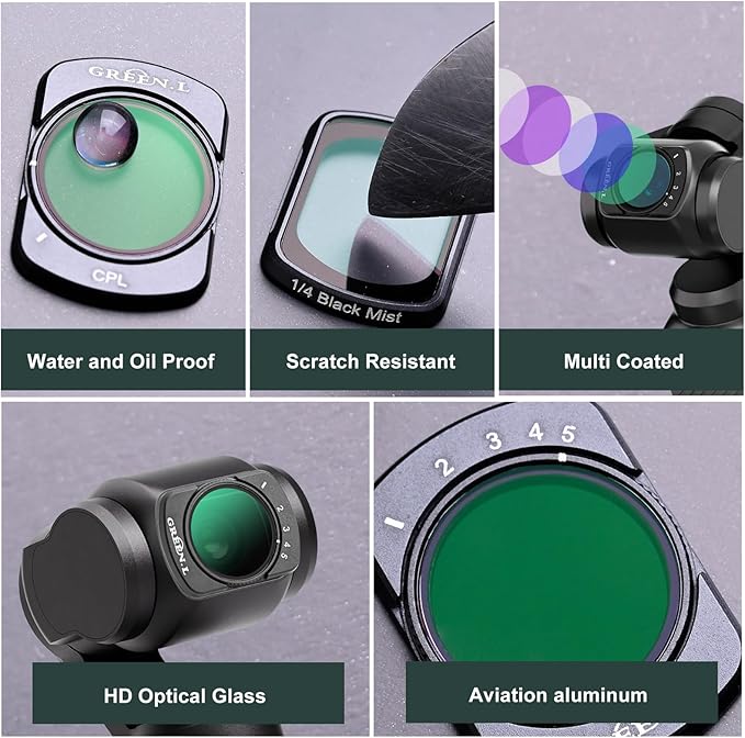 GREEN.L Variable ND2-32 & 1/4 Black Mist Filter for DJI Osmo Pocket 3, Magnetic 2-in-1 ND Cinematic Filter, HD Multi-Coated Optical Glass for Cinematic Video