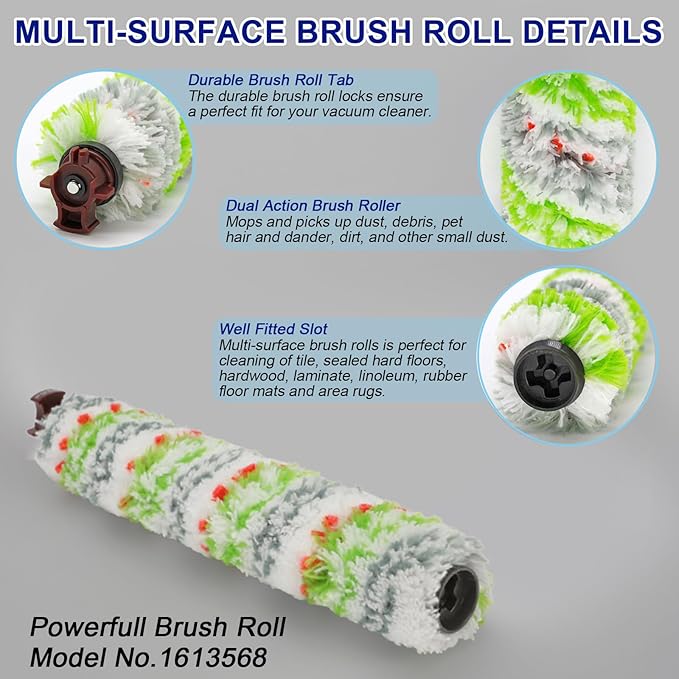 Lemige Brush Filter Replacement Parts for Bissell CrossWave Vacuum 3888A 1785 Pet Pro 2306A Cordless Wet Dry Vac, 2 Pack 2460 Multi-Surface Pet Brush Roll & 1866 Vacuum Filter, Part 1613568 1608684
