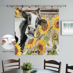 Retro Farmhouse Flower Living Room Curtains 84 Inch Length, Window Curtains Tab Top, Yellow Sunflowers Cow Barn Doors Brown Light Filtering Window Treatments Drapes 42"x84" 2 Panel