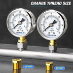 MEANLIN MEASURE 0~60Psi Dry Pressure Gauge Stainless Steel 1/4" NPT 2" FACE DIAL Waterproof for Pool Filter Pump Oil Air Compressor Tire Pressure Tester Lower Mount with 1/2" NPT and 3/8" NPT Hex Bush
