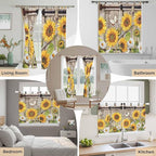 Farmhouse Sunflowers Living Room Curtains 84 Inch Length, Window Curtains Tab Top, Rustic Barn Doors Flowers Butterfly Wooden Light Filtering Window Treatments Drapes 52"x84" 2 Panel