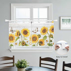 Yellow Sunflowers Kitchen Curtains 24 Inch Length, Small Window Curtains Tab Top, Vintage Country Flowers Butterfly Wood Board Light Filtering Short Window Treatments Tier Drapes 27.5"x24" 2 Panel