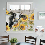 Yellow Sunflowers Kitchen Curtains 45 Inch Length, Short Cafe Window Curtains Tab Top, Farmhouse Cow Barn Doors Floral Butterfly Light Filtering Window Treatments Tier Drapes 27.5"x45" 2 Panel