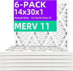 14x30x1 MERV 11 (6-Pack) MERV 11 Pleated Air Filter (Actual Size: 13.75"x29.75"x0.75") MPR 1200 & FPR 7, Furnace Air Filters