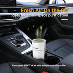 Home & Car HEPA Air Purifier USB-C Charging, Ultra-Quiet 22dB, Compact Design, Night Light, 360° Outlet, Suitable for Car Interiors, Desks, Dorms & Pet Crates