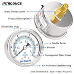 MEANLIN MEASURE 0~15Psi Dry Low Pressure Gauge Stainless Steel 1/8" NPT 2" FACE DIAL Waterproof for Water Oil Air Well Pump Tank Tire Pressure Test Back Mount, with 1/4" NPT and 3/8" NPT Hex Bushing