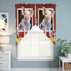 Pig Sunflowers Swag Valances for Windows, Eucalyptus Leaves Floral Bees Red Barn Rod Pocket Kitchen Curtains Valance, Kitchen Window Curtains Swag for Cafe Bathroom Living Room, 2 Panels, 36x45 inch