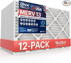 BNX TruFilter 16x25x1 MERV 13 (12-Pack) AC Furnace Air Filter - MADE IN USA - Electrostatic Pleated Air Conditioner HVAC AC Furnace Filters - Removes Pollen, Mold, Bacteria, Smoke