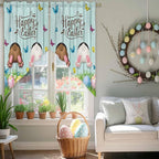 Swag Curtain Valances for Kitchen Windows,Happy Easter Bunny Butt Egg Floral Short Rod Pocket Window Valance,Spring Plant on Aqua Wood Swag Topper for Bedroom Living Room,2 Panels 36x45in