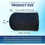 Activated Carbon Filter Media Roll - 20" x 100' x 1/4" Thick, Odor Control, Cut to Size, Filter Range Hood, AC Filter Material, Durable Carbon Filters, Made in USA