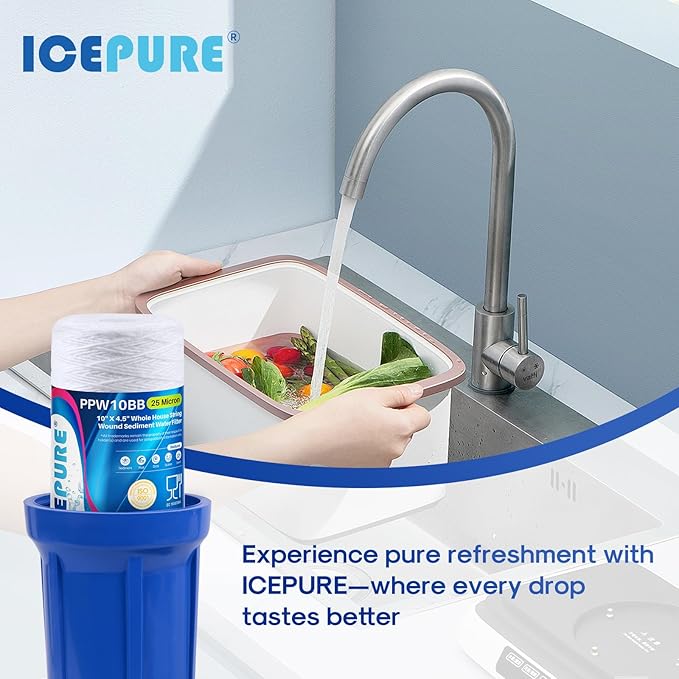 ICEPURE 25 Micron 10”x4.5'' Whole House Sediment String Wound Water Filter Replacement filter for 84637, WPX5BB97P, PC10, 355214-45, 355215-45, WP10BB97P, WP5BB97P, 4PACK