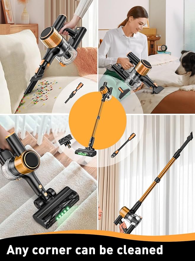 Cordless Vacuum Cleaner, 40Kpa 8 in 1 Powerful Suction Lightweight Stick Vacuum Cleaner for Home, LED Display, 3 Suction Modes, 45Mins Detachable Battery Vacuum for Hard Floor Carpet Pet Hairs