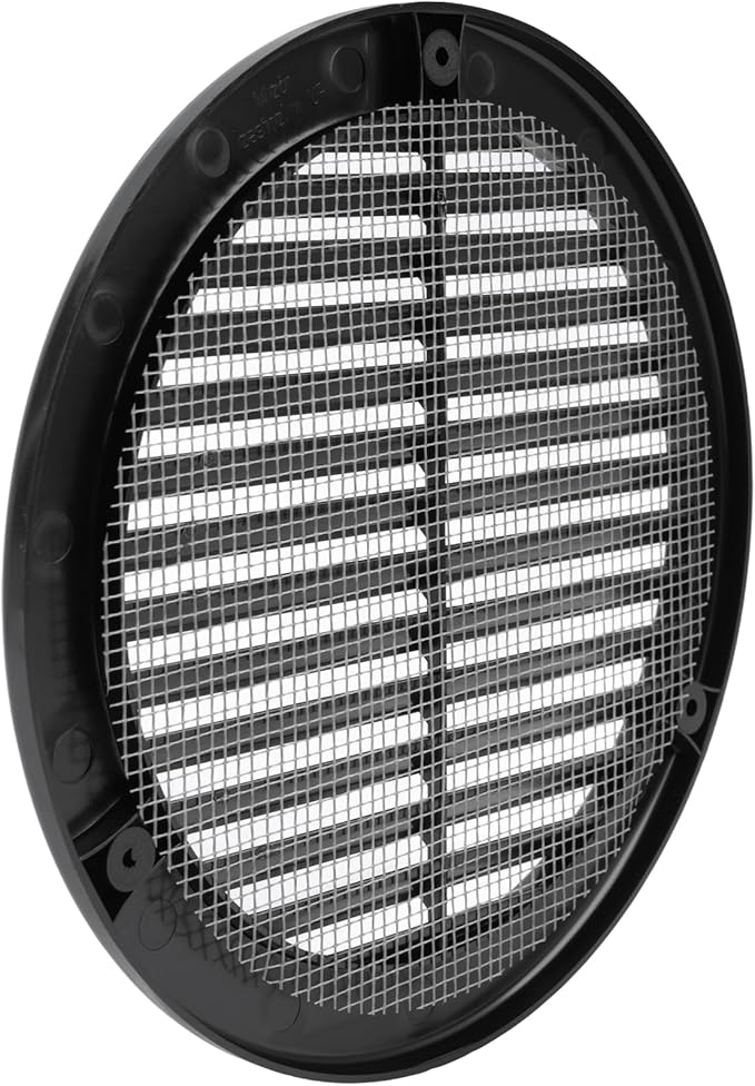 Vent Systems 6" Inch (Opening Dimensions) - Pack of 2 - Black Soffit Vent Cover - Plastic Round Air Vent Grille - Built-in Mesh Screen - HVAC Register Louver for Bathroom, Home, Kitchen