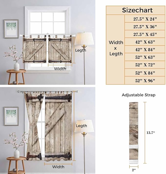 Farmhouse Wood Grain Living Room Curtains 84 Inch Length, Window Curtains Tab Top, Vintage Country Barn Gate Brown Light Filtering Window Treatments Drapes 52"x84" 2 Panel