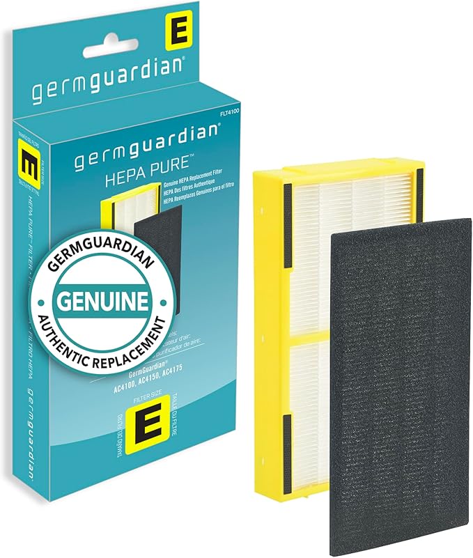 GermGuardian Filter E HEPA Pure Genuine Air Purifier Replacement Filter, Removes 99.97% of Pollutants, for AC4100, AC4100CA AC4150BL, AC4150PCA Air Purifiers, 2-Pack, Black, FLT41002PK