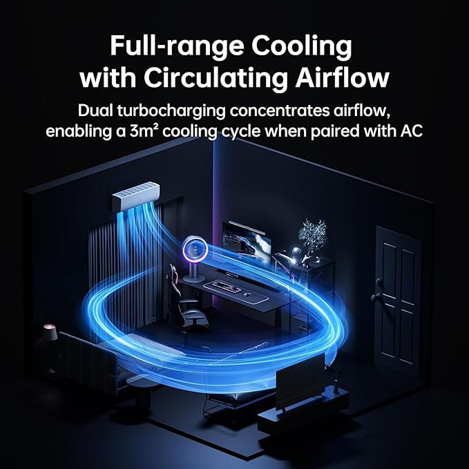 JISULIFE Table Purifier Fan, 3-in-1 Air Purifier Cool with 7-Color RGB Light, LED Display, 100-Speed, 10000mAh Battery, 120° Oscillating Desktop Fan for Office/Gaming Desk, Gifts for Men/Women