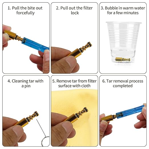 Cigarette Filter with Five Times Gold Coating, Pack of 10, Reusable, Clean Tar Tobacco Filter with Multiple Filtering for Standard Size Cigarettes, Diameter 8 mm, Slim Cigarettes Diameter 6 mm and