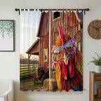 Farm Rooster Living Room Curtains 84 Inch Length, Window Curtains Tab Top, Farmhouse Barn Funny Animals Butterfly Light Filtering Window Treatments Drapes 52"x84" 2 Panel