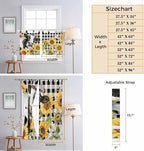 Retro Sunflowers Living Room Curtains 84 Inch Length, Window Curtains Tab Top, Farmhouse Floral Cow Butterfly Black Plaid Light Filtering Window Treatments Drapes 52"x84" 2 Panel