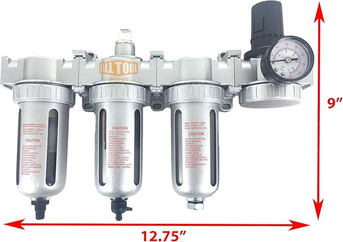 1/4" NPT MID FLOW 4 Stages Filter Coalescing Desiccant Dryer Regulator System For Compressed Air Lines, Poly Bowls, Great For Paint Spray And Plasma Cutter (AUTO DRAIN)