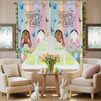 Swag Curtain Valances for Kitchen Windows,Happy Easter Rabbit Butt Egg on Daisy Leaf Short Rod Pocket Window Valance,Bufferfly on Wood Barn Swag Topper for Bedroom Living Room,2 Panels 36x45in