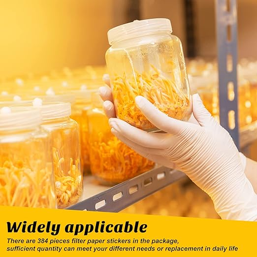 Zonon 384 Pieces Synthetic Filter Paper Stickers 20 mm 0.25 µm Filter Disc Adhesive Patch Stickers for Wide Mouth Mushroom Cultivation Mason Jar Lids