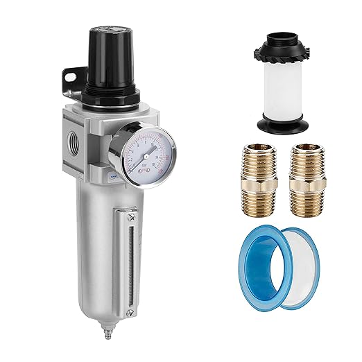 NANPU Industrial Grade Heavy Duty Particulate Filter & Air Regulator, Metal Bowl, Suitable for Paint Spray (1/2" NPT, Manual Drain)