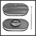 15" Black Aluminum Air Cleaner Assembly Kit Alloy Oval Partial Half Finned with Element