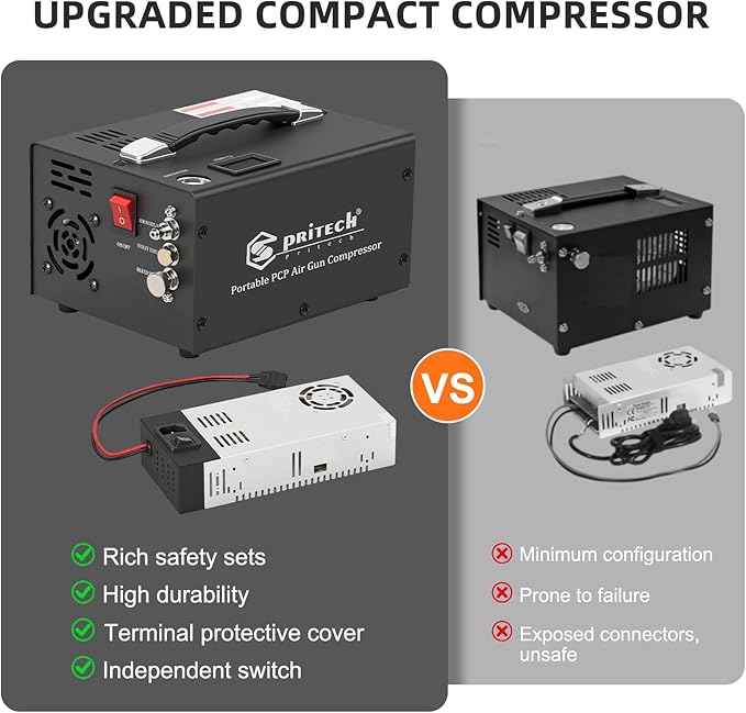 TW03 PCP Air Compressor,Portable 4500Psi/30Mpa,Water/Oil-Free,PCP Rifle/Pistol and Paintball Tank Air Pump, (110V AC or 12V Car Battery) with Power Converter and Oil-Moisture Filter