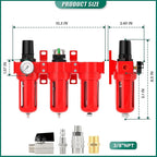 Industrial Grade Three-Stage Air Drying System, 0-150 PSI, 3/8 Inch NPT, Aluminum Alloy, with Particulate Filter, Coalescing Filter, Desiccant Dryer, and Air Regulator (Manual Drainage)