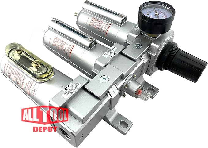 3 STAGE, HEAVY DUTY INDUSTRIAL GRADE FILTER REGULATOR COALESCING DESICCANT DRYER SYSTEM FOR COMPRESSED AIR LINE, METAL BOWLS, GREAT FOR PAINT SPRAY AND PLASMA CUTTER W/ELEMENTS(3/4"NPT, MANUAL DRAIN)