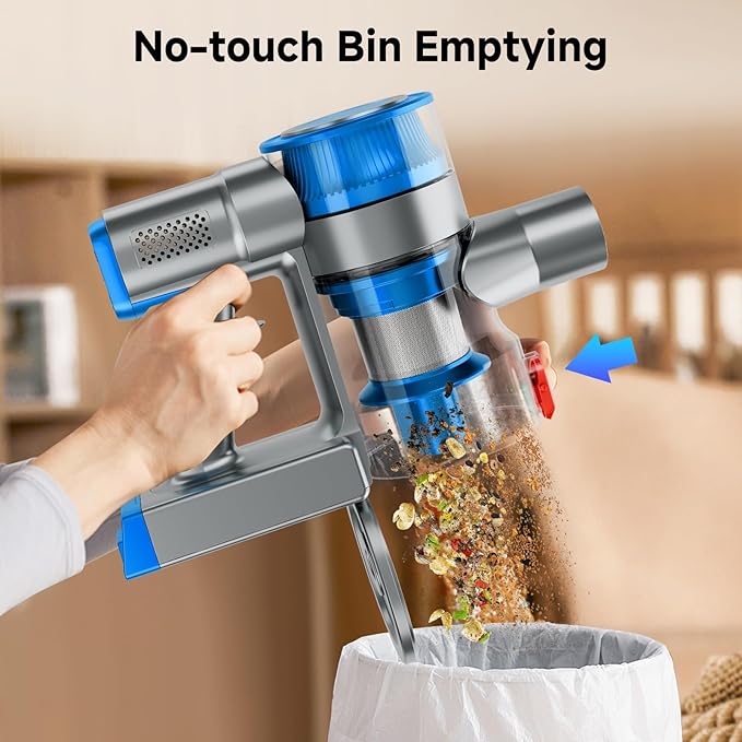 Cordless Vacuum Cleaner for Home, Powerful Stick Vacuum Cleaner with Rechargeable Battery, 6 in 1 Lightweight Handheld Vacuum, 45 Mins Runtime Cordless Vacuum for Hardfloor Carpets Pet Hair (Blue)