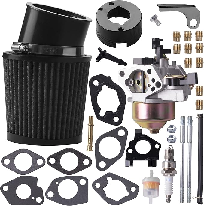 Predator Carburetor Air Filter Adapter Jet Kit for Predator 301cc 420cc 13hp 15hp GX340 GX390 389cc Mini Bike Parts Go Kart Golf Cart Mud Boats Lawnmower Pressure Washer(Black)