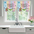 Tie Up Curtains,Happy Easter Rabbit Butt Egg on Daisy Leaf Adjustable Rod Pocket Window Shade Curtain Drape Bufferfly on Wood Barn Tie-Up Valance for Kitchen Bedroom Living Room Windows,42"x63"