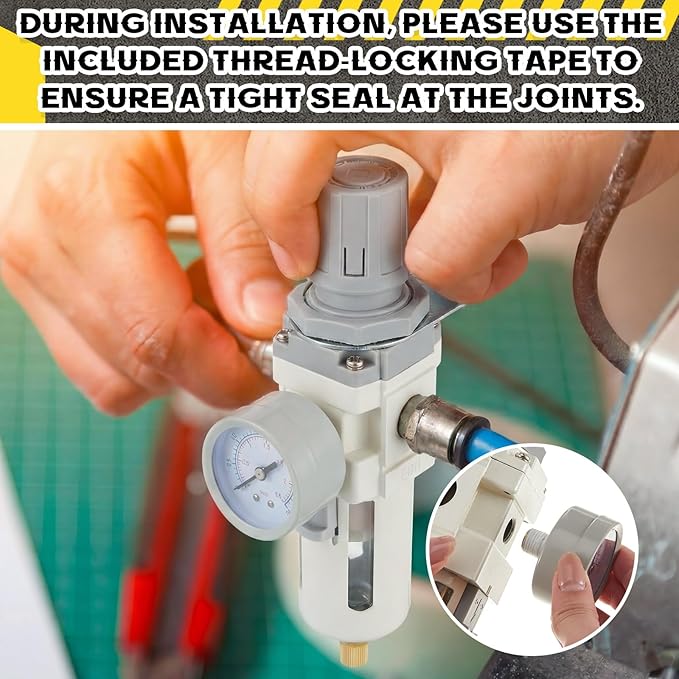 Tuanse Manual Drain 1/2" NPT Compressed Air Filter Regulator, Piggyback Combo, 5µm Brass Element, Poly Bowl, Metal Bracket & Fittings, 0-150 Psi Gauge, for Industrial & Spray Painting
