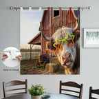 Farm Yaks Living Room Curtains 84 Inch Length, Window Curtains Tab Top, Farmhouse Barn Funny Animals Butterfly Light Filtering Window Treatments Drapes 42"x84" 2 Panel