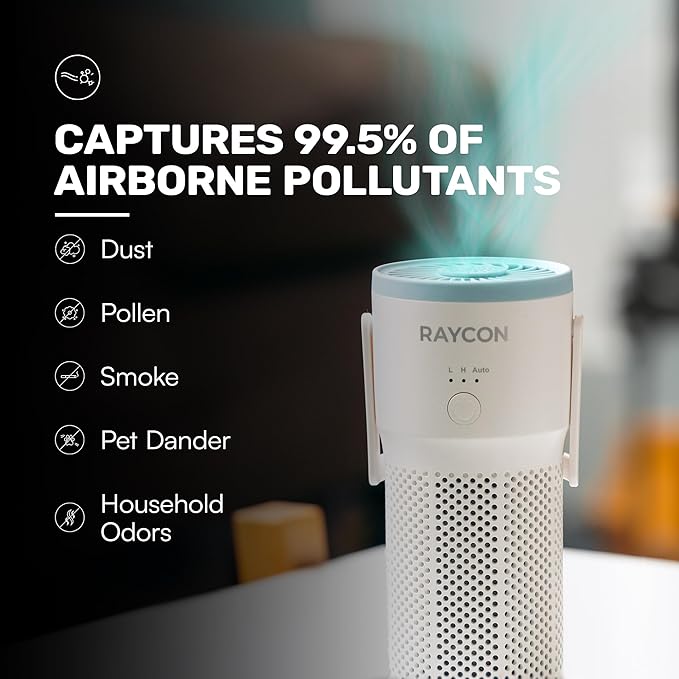 Raycon Portable Air Purifier, H13 Replaceable Hepa Filter, Adjustable Speeds, 2-in-1 Fragrance Diffuser and Air Purifier, Living Essentials (White)