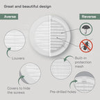 Vent Systems 4" Inch (Opening Dimensions) White Soffit Vent Cover - Plastic Round Air Vent Grille - Built-in Mesh Screen - HVAC Register Louver for Bathroom, Home, Kitchen