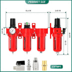 Industrial Grade Three-Stage Air Drying System, 0-150 PSI, 1/4 Inch NPT, Aluminum Alloy, with Particulate Filter, Coalescing Filter, Desiccant Dryer, and Air Regulator (Manual Drainage)