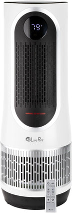 LivePure 3-in-1 LP500 Clean Heat Air Purifier & Electric Heater – Oscillating Portable Heater with 2 Heat Modes and Air Filtration – Heater for Indoor Use in Bedrooms, Home Office & Apartments, White