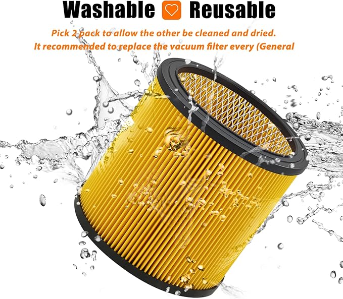 Replacement Filter for Vacmaster 5-20 Gallon/Hart Shop Vacuum 5-17 Gallon, Replaces Hart VCFS 3701 Filter/VCFF Filter, Fits most Shop-Vac/Craftsman Vacuum with 2x Wet Foam Filter