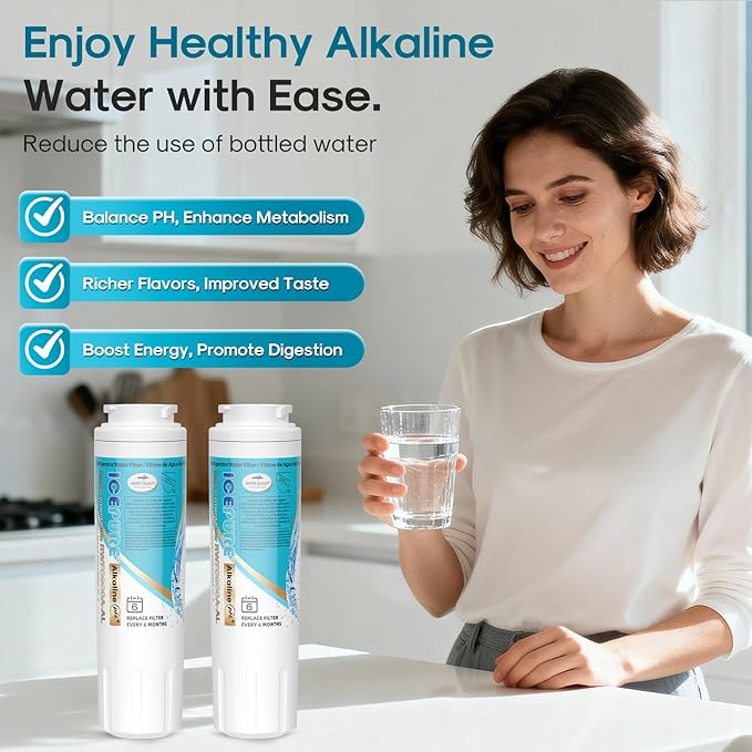 ICEPURE Alkaline UKF8001 Refrigerator Water Filter Replacement for Whirlpool EDR4RXD1, EveryDrop Filter 4, Maytag UKF8001, 4396395, UKF8001P, UKF8001AXX, RFC0900A, UKF8001AXX-200, Enhances PH, 6 Pack