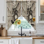 Funny Farm Animals Swag Valances for Windows, Vintage Barn Brown Sunflowers Rod Pocket Kitchen Curtains Valance, Kitchen Window Curtains Swag for Cafe Bathroom Living Room, 2 Panels, 36x45 inch