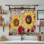 Sunflowers Living Room Curtains 84 Inch Length, Window Curtains Tab Top, Retro Flower Barn Doors Butterfly Farmhouse Brown Light Filtering Window Treatments Drapes 42"x84" 2 Panel