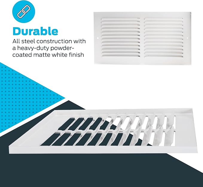 EZ-FLO 12 x 6 Inch (Duct Opening) Return Air Vent Cover for Wall or Ceiling, Solid Steel Return Air Grille, HVAC Vent Cover, White, 61626