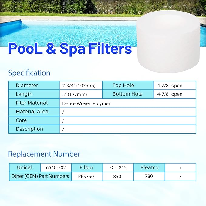 6540-502 Hot Tub Filter Cartridge Replaces for Filbur FC-2812, Sundance Series 850 780 6540-502, PPS750, Darlly PP2002, Inner Pre Filter Disposable for Pool and Spa, 1 Pack